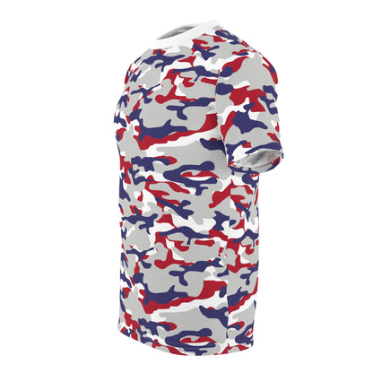 Red White & Blue Camo Style Graphic Tee Unisex Streetwear Casual Top All Over Print