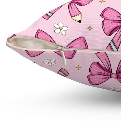 Pink Pencil Coquette Bow Pillow, Throw Pillow Cover Preppy Room Decor Pink Throw Pillow