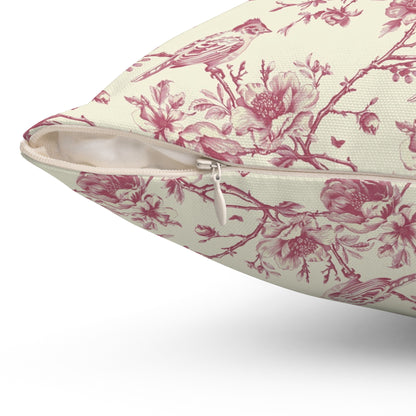 Pink Floral Toile Throw Pillow, Decorative Accent Pillow Floral Coquette Throw Pillow Cover