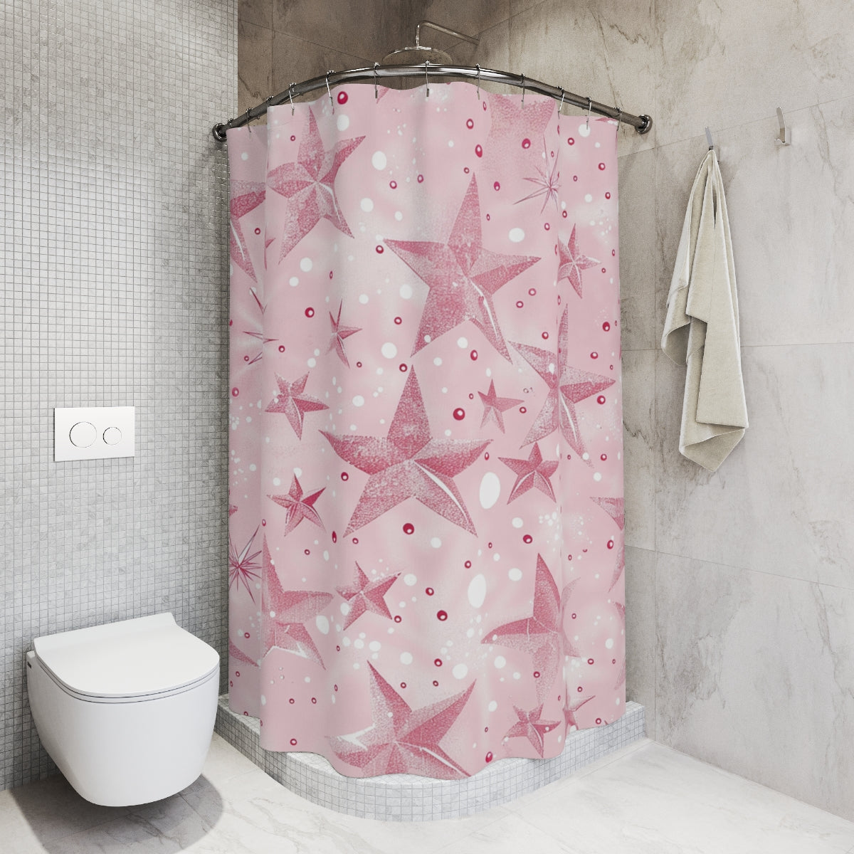 Pink Sparkling Stars and Circles Shower Curtain