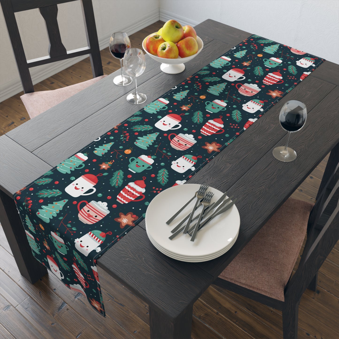 Kawaii Christmas Table Runner, Cute Holiday Decoration, Table Cloth Decor