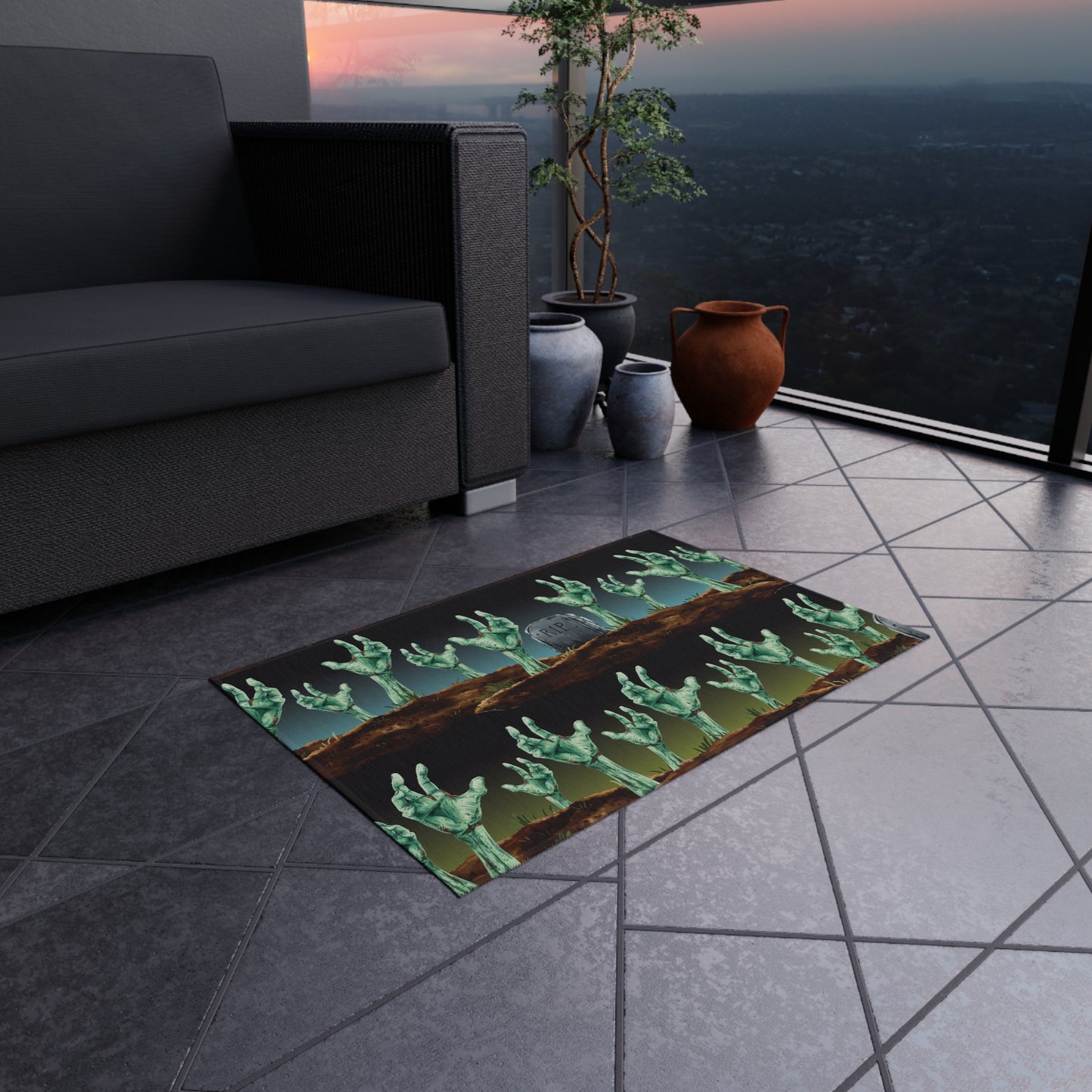 Halloween Outdoor Rug, Spooky Gothic Halloween Mat, Cute Horror Area Rug