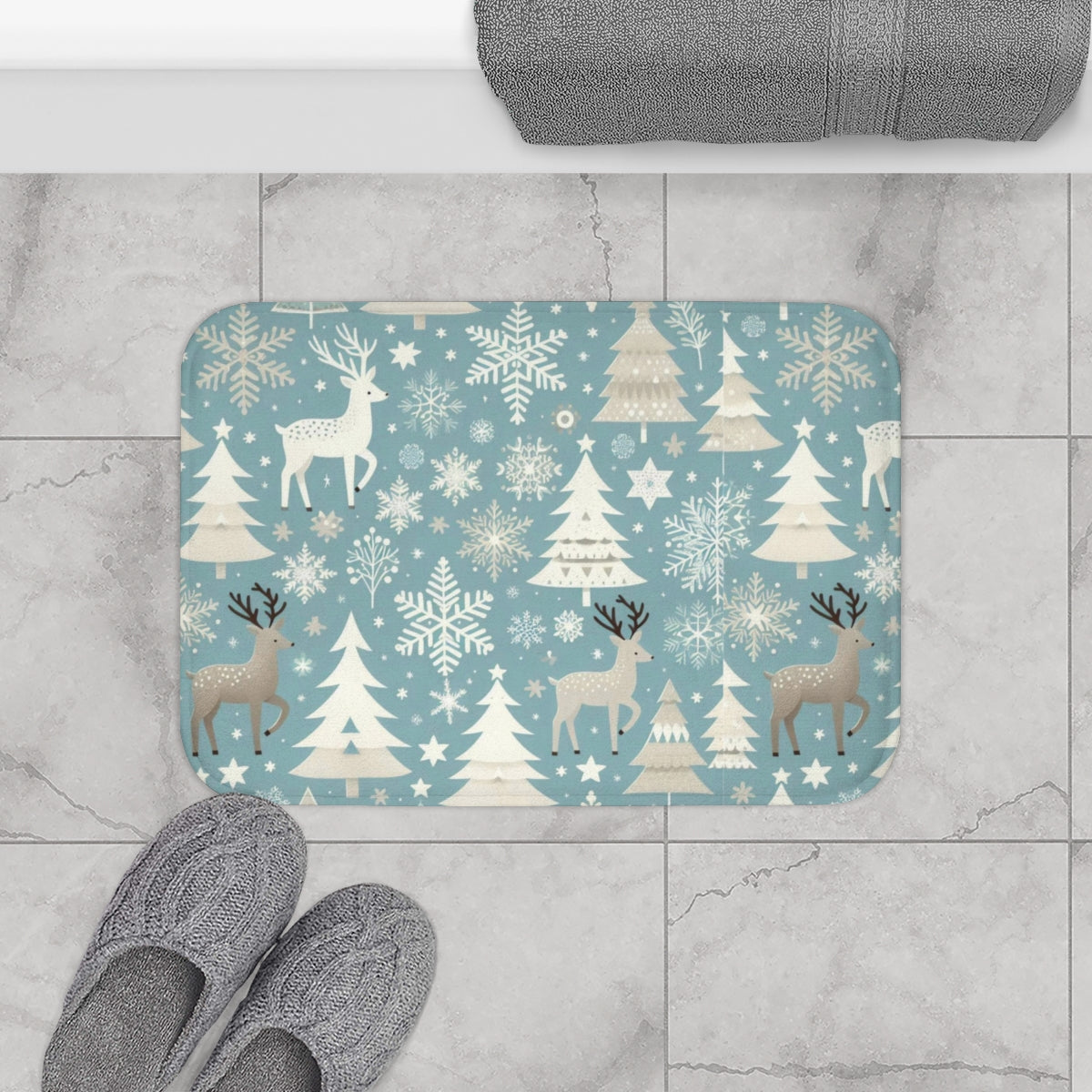 Festive Snowflakes and Reindeer Winter Bathroom Decor