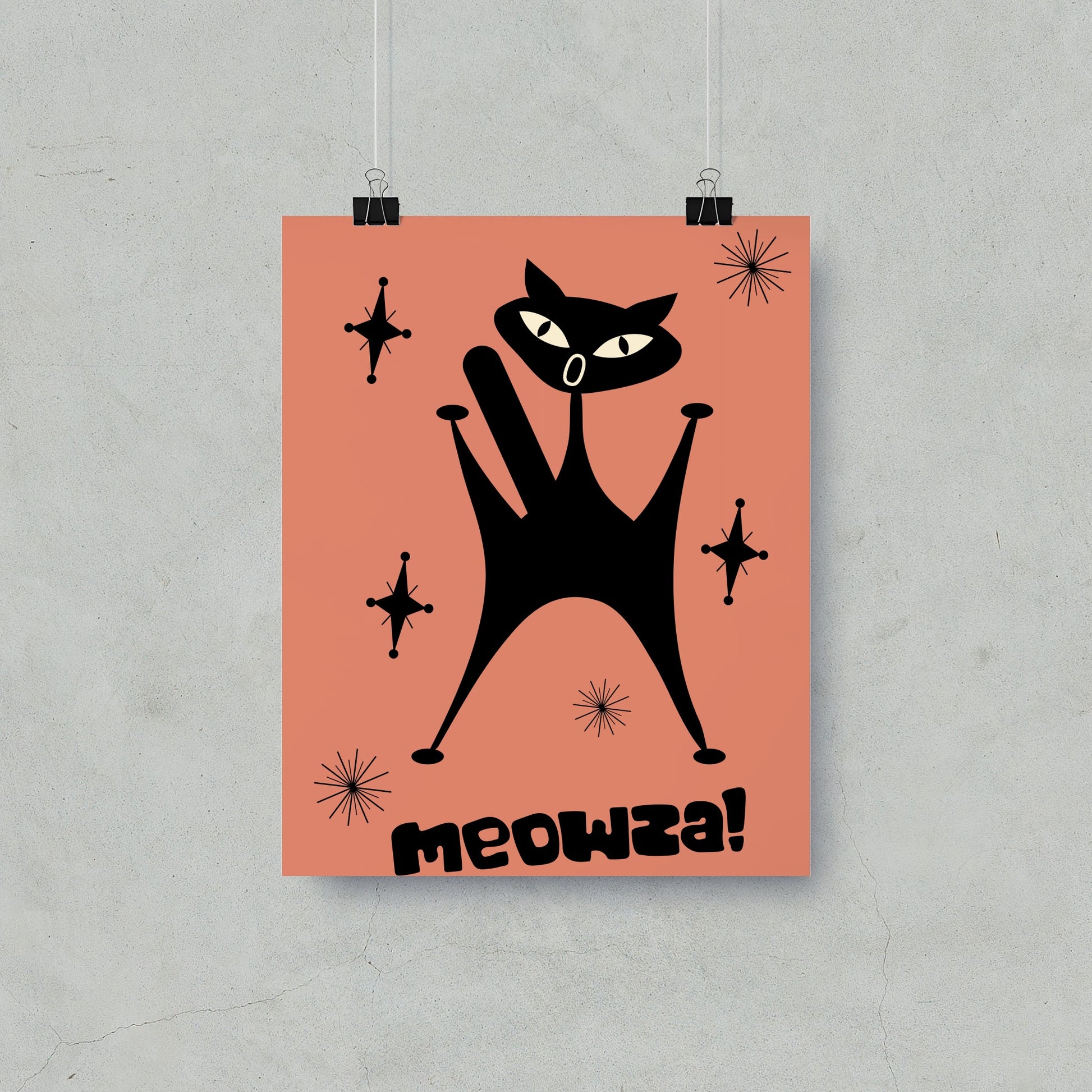 Meowza Cat Art on Peach Background Poster product type