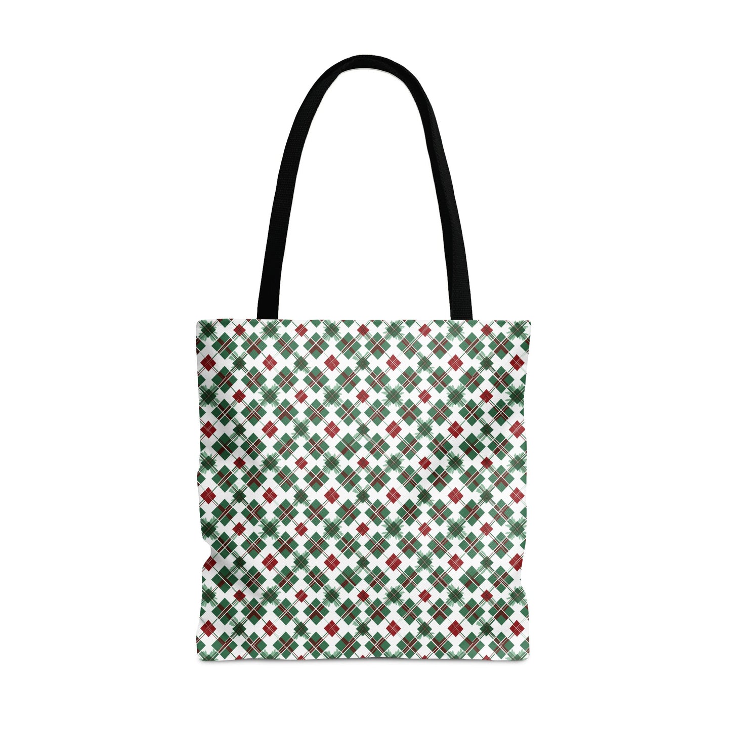 Festive Green and Red Holiday Plaid Pattern Tote Bag