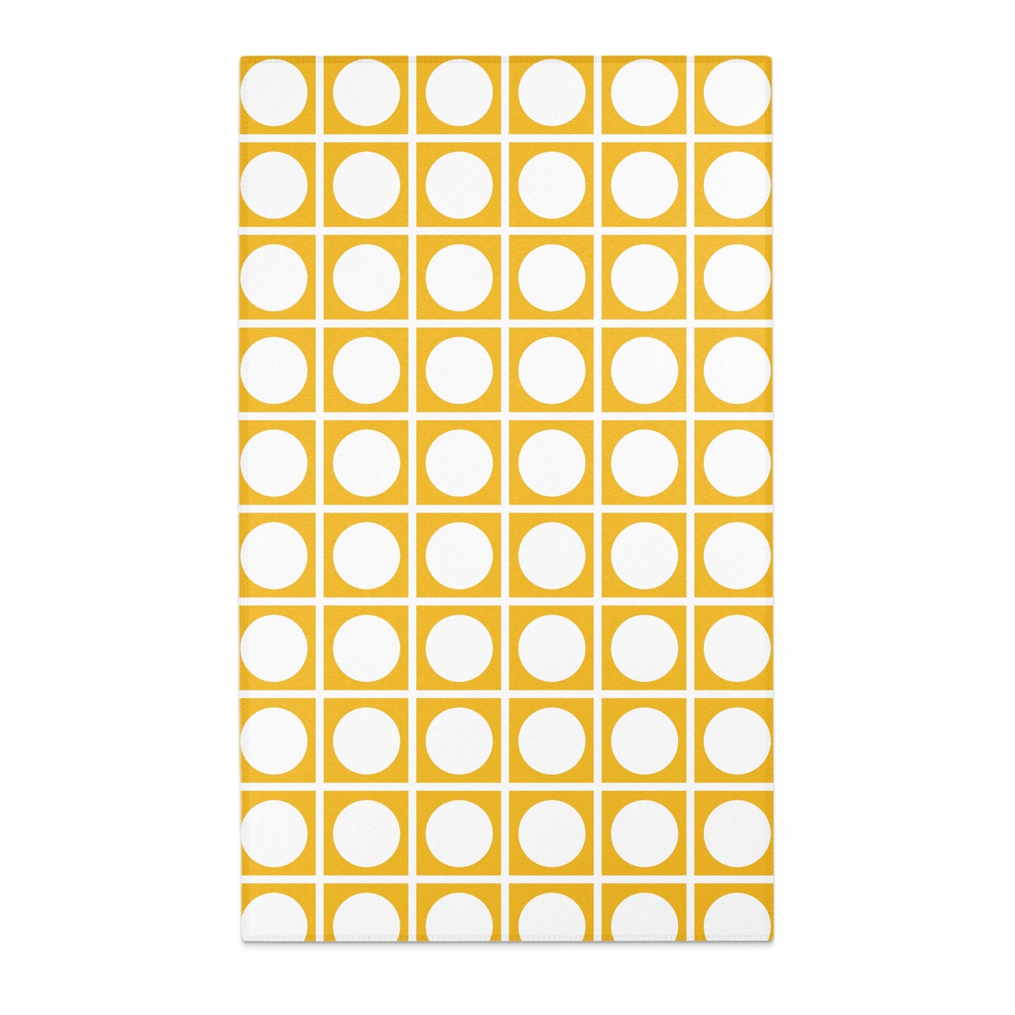 Yellow squares with white circles pattern on a white background.