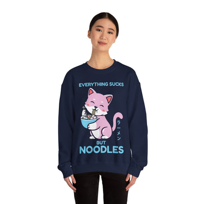 Cat Eating Noodles Pastel Cat Crewneck Sweatshirt, Funny Cat Sweatshirt