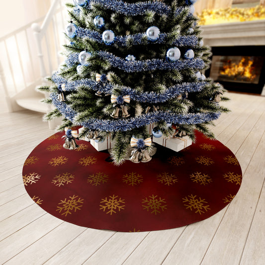 Burgandy Christmas Tree Skirt, Snowflake Seasonal Decor Christmas, Round