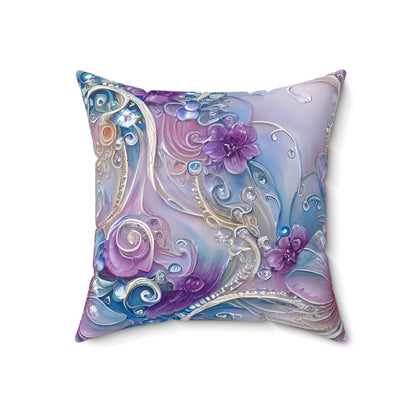 Purple Pearly Floral Throw Pillow, Cute Decorative Accent Pillow for Sofa Bed Gift for Her