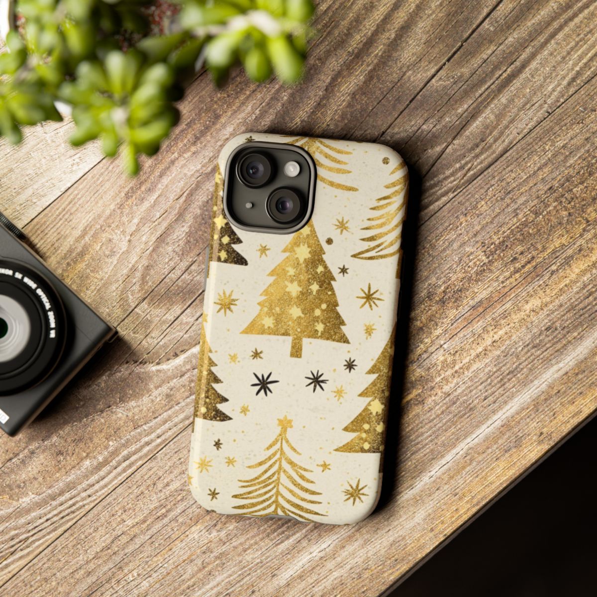 Golden Christmas Tree Design Phone Case