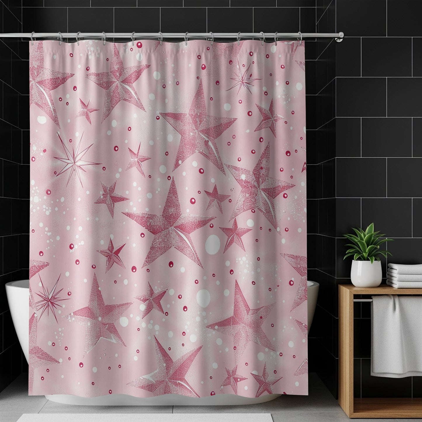 Pink Star Pattern Shower Curtain product