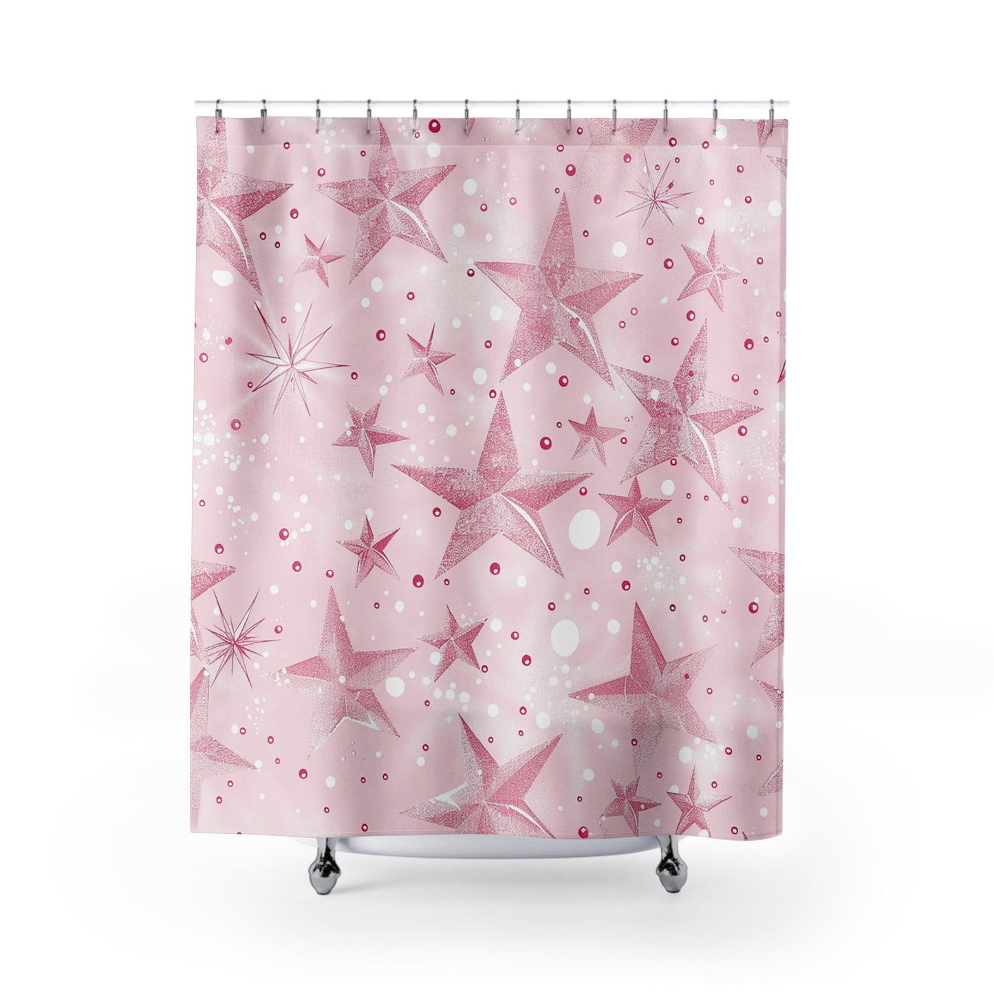 Pink Star Patterned Shower Curtain Bathroom Decor