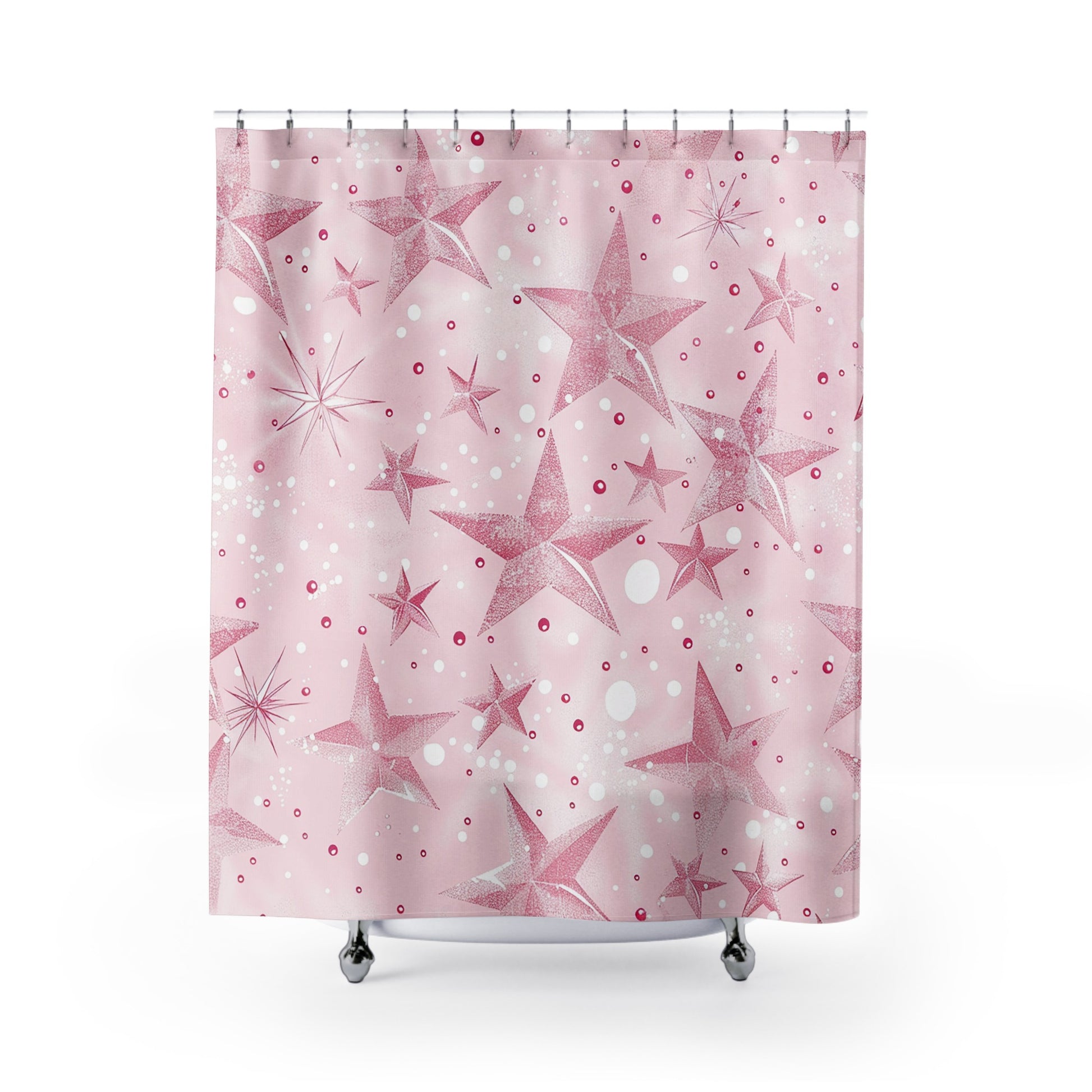 Pink Star Patterned Shower Curtain Bathroom Decor