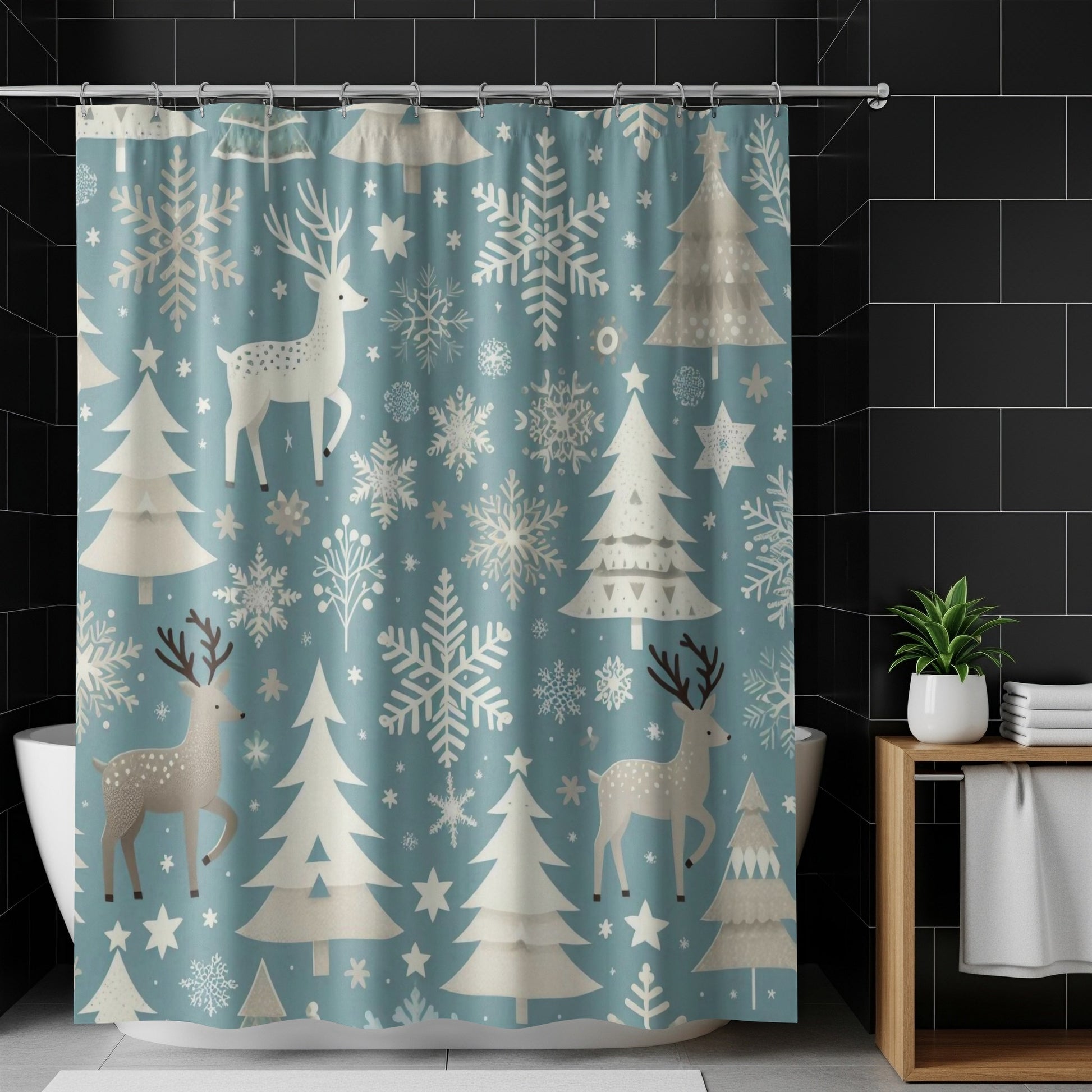 Christmas Winter Reindeer Snowflakes Shower Curtain