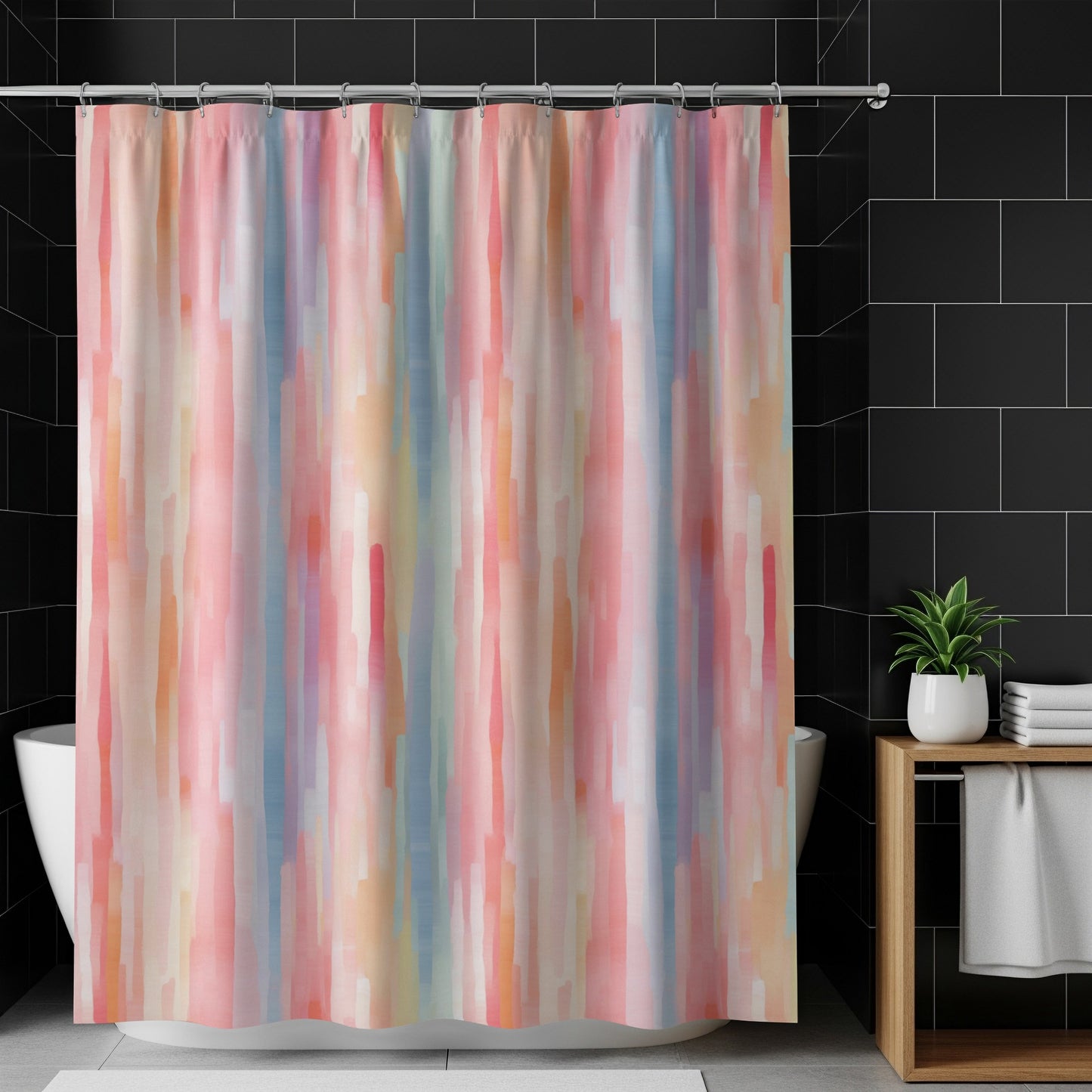 Colorful Abstract Stripes Bathroom Shower Curtain