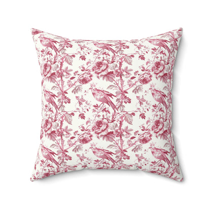 Pink Toile Pillow, Square Throw Cushion, Home Decor Accent, Decorative Pillow Cover