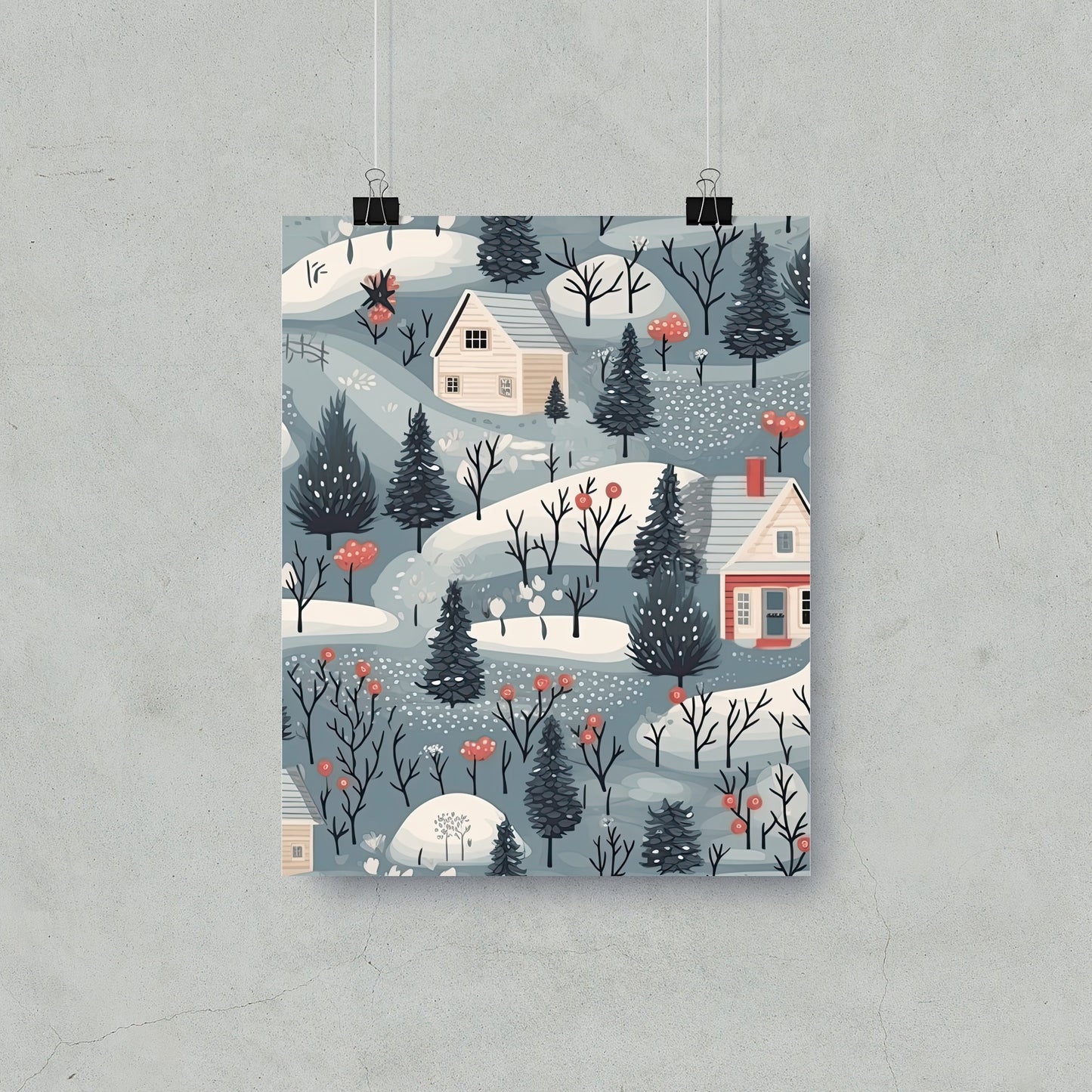 Scenic Snowy Village Winter Wonderland Art Print
