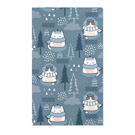 Kawaii Cat Area Rug, Home Decor, Blue Modern Unique Decorative Accent Throw Rug,