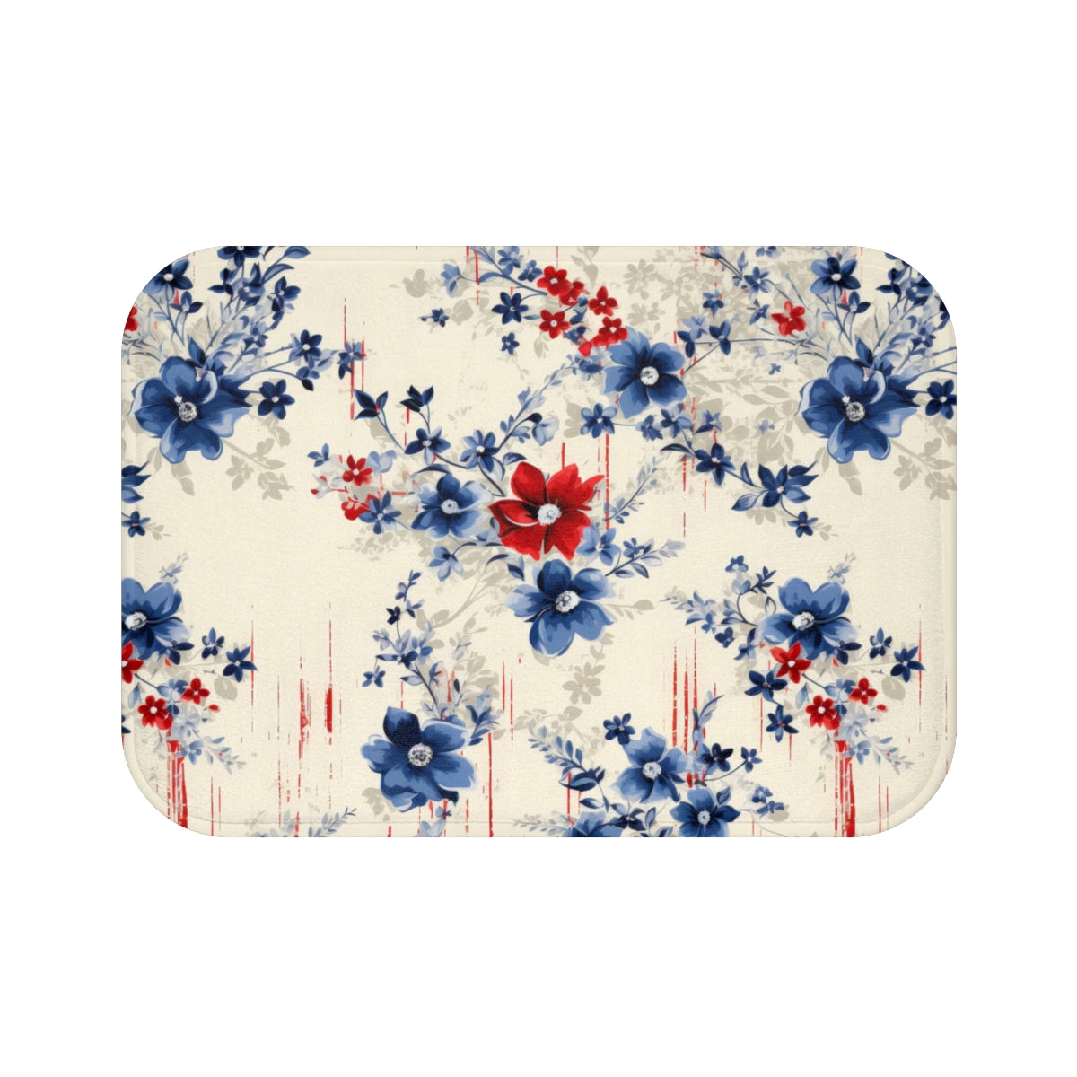 Floral Pattern Bath Mat with Blue and Red Flowers