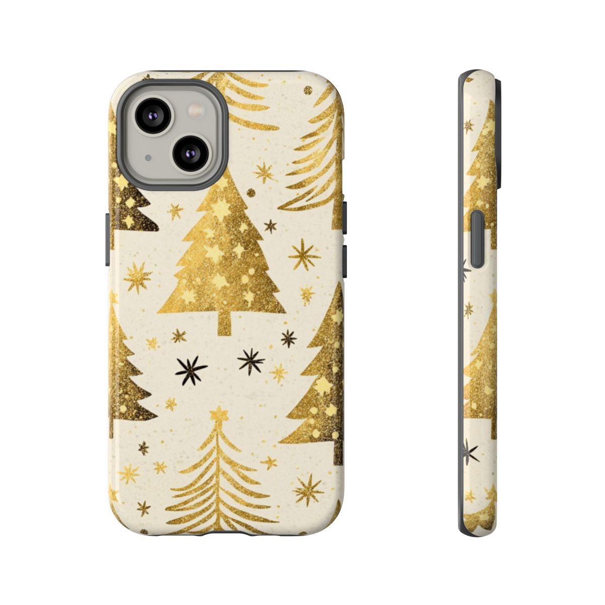 Festive Golden Christmas Tree Design iPhone Case