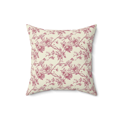Pink Floral Toile Throw Pillow, Decorative Accent Pillow Floral Coquette Throw Pillow Cover