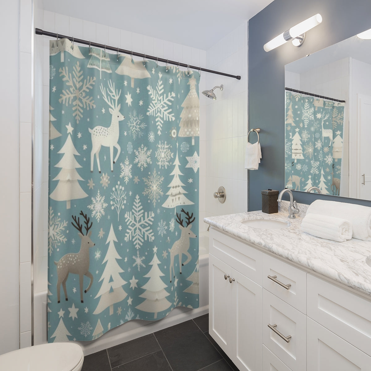 Festive Snowflake Winter Wonderland Shower Curtain