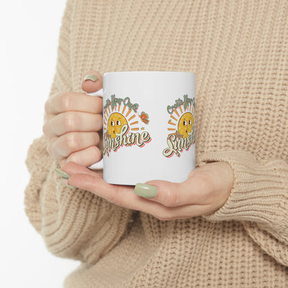 Cute Vintage Coffee Mug 11oz, Motivational Ceramic Cup, Create Your Own Sunshine