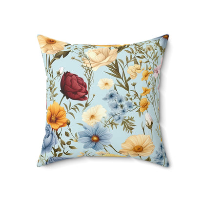 Floral Cottagecore Pillow and Pillow Cover, Polyester Square Pillow