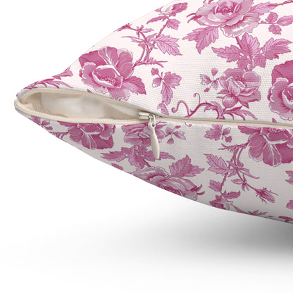 Pink Floral Toile Pillow, Coquette Home Decor Decorative Accent Throw Pillow Cover