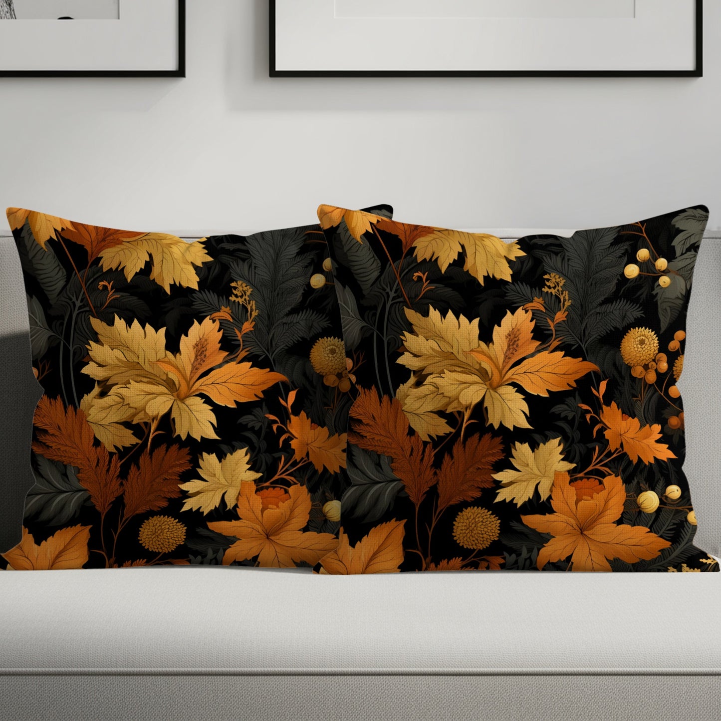 Elegant Autumn Leaf Pattern Throw Pillow Set
