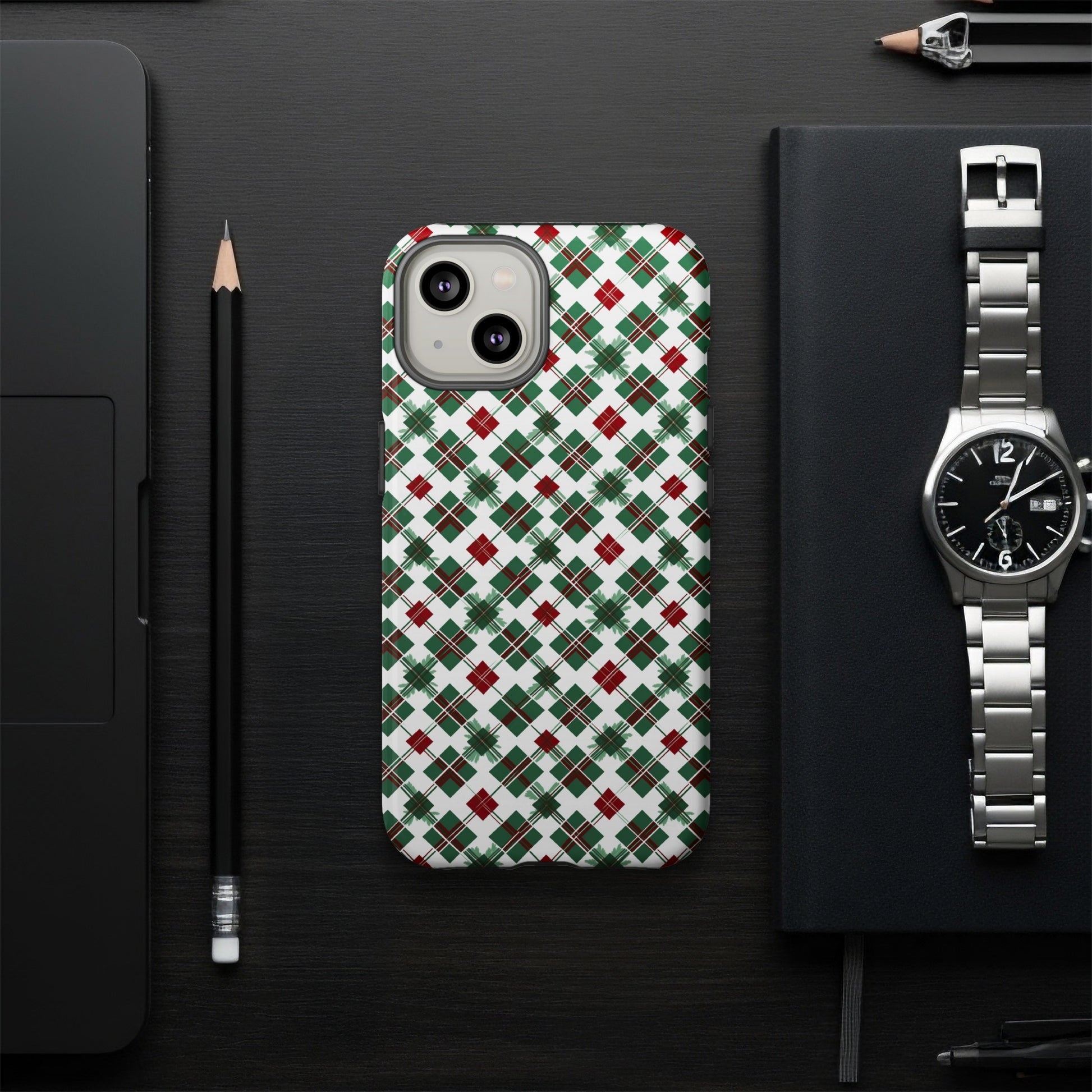 Festive Red and Green Plaid Pattern Phone Case
