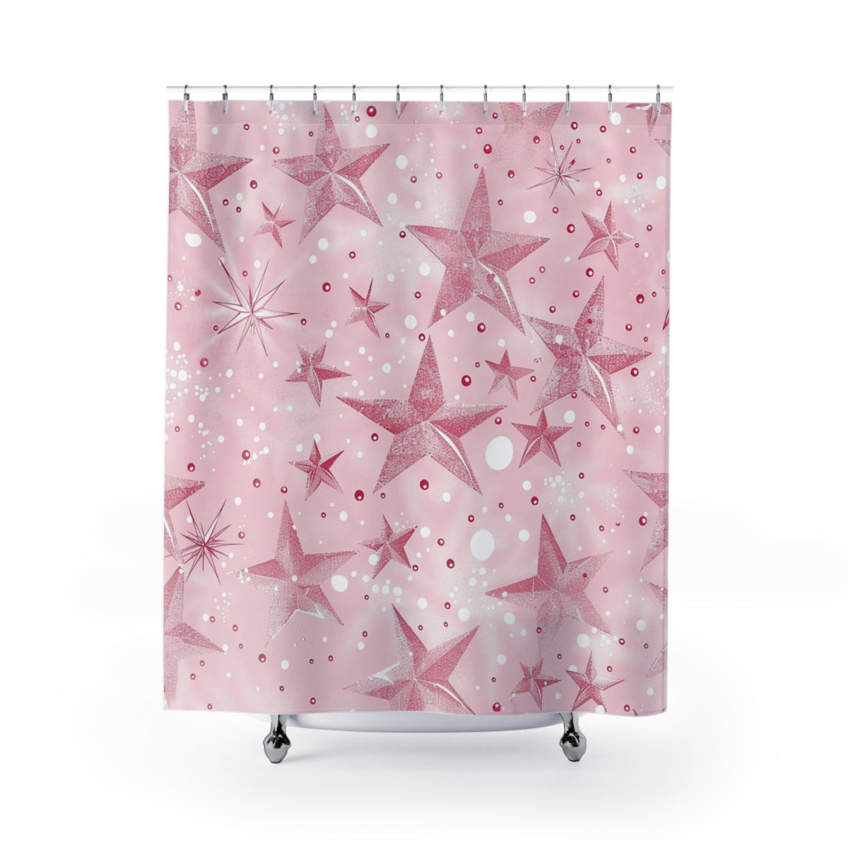 Pink Star Patterned Shower Curtain Bathroom Decor