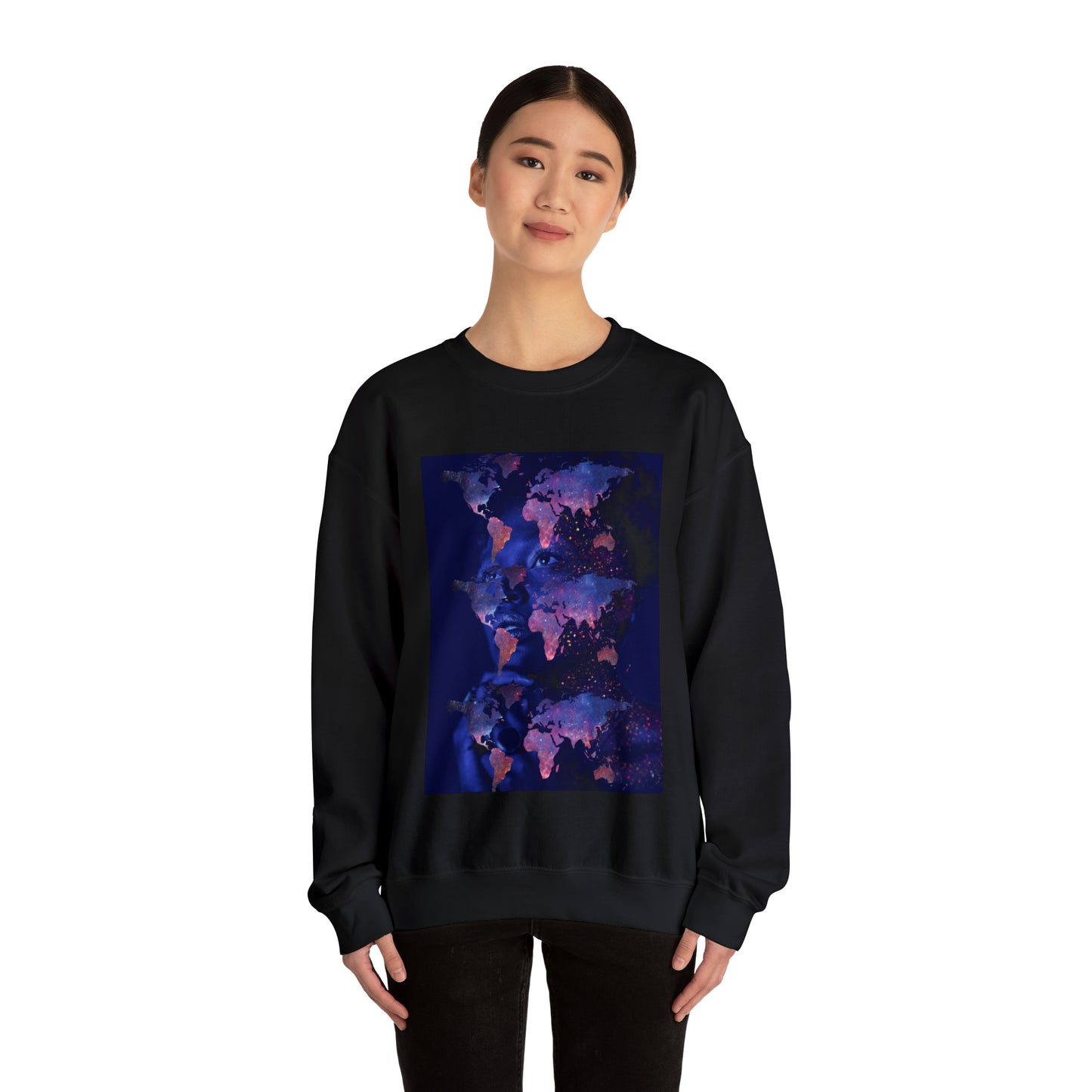 Graphic Sweatshirt, Worldly Woman Crewneck Sweatshirt, Streetwear Aesthetic