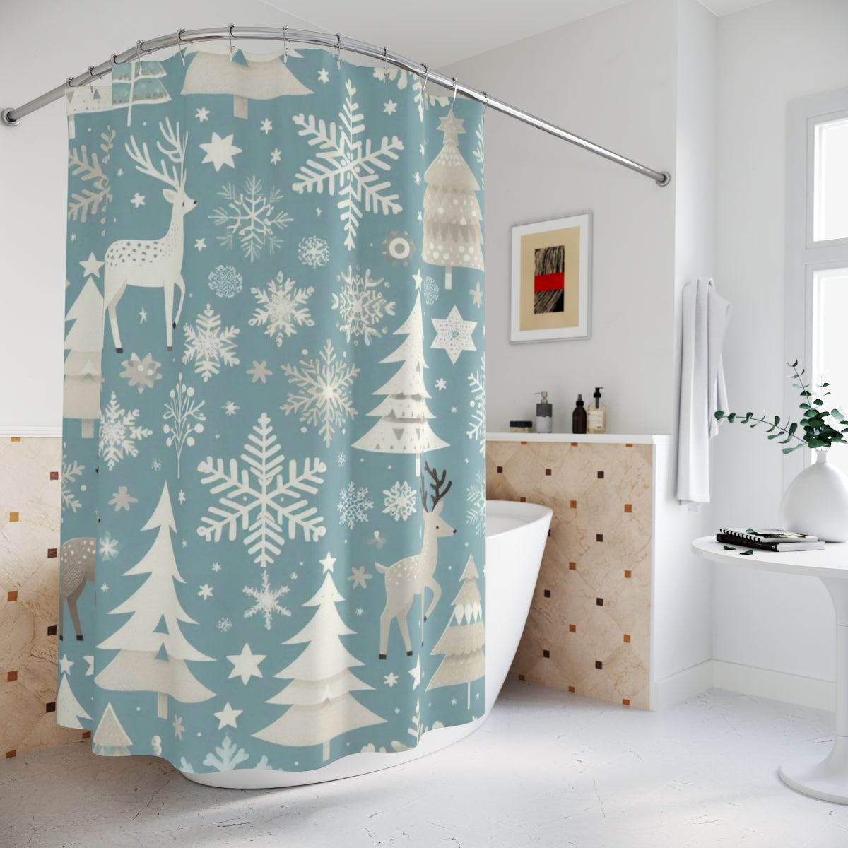 Festive Winter Wonderland Shower Curtain for Bathroom Decor