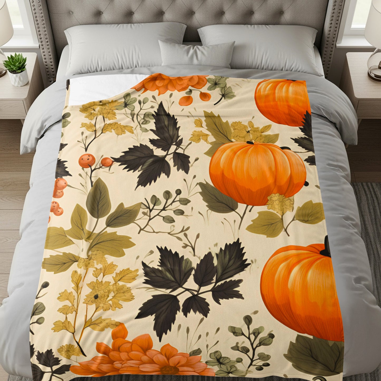 Autumn Pumpkin and Foliage Patterned Bedding