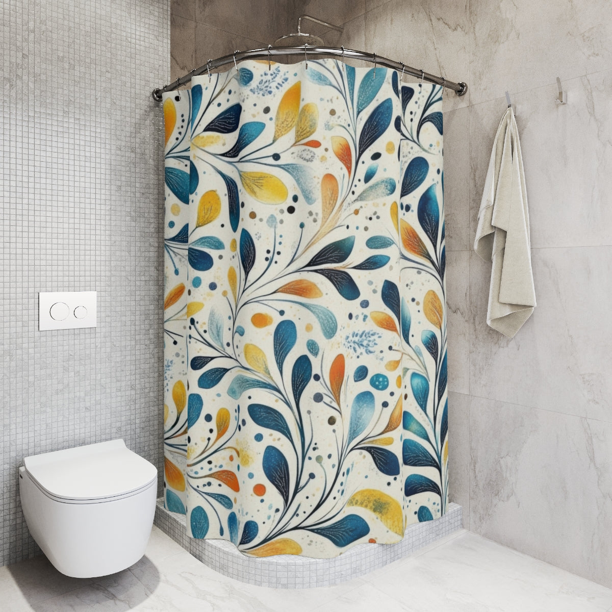 Colorful Modern Leaf Pattern Shower Curtain