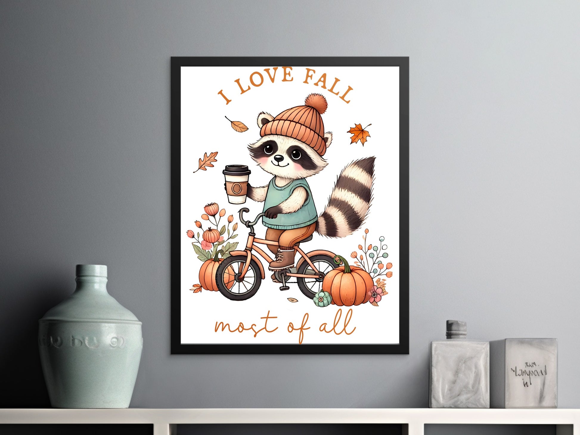 I Love Fall Most of All Raccoon Bicycle Autumn Product