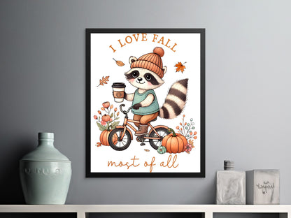 I Love Fall Most of All Raccoon Bicycle Autumn Product
