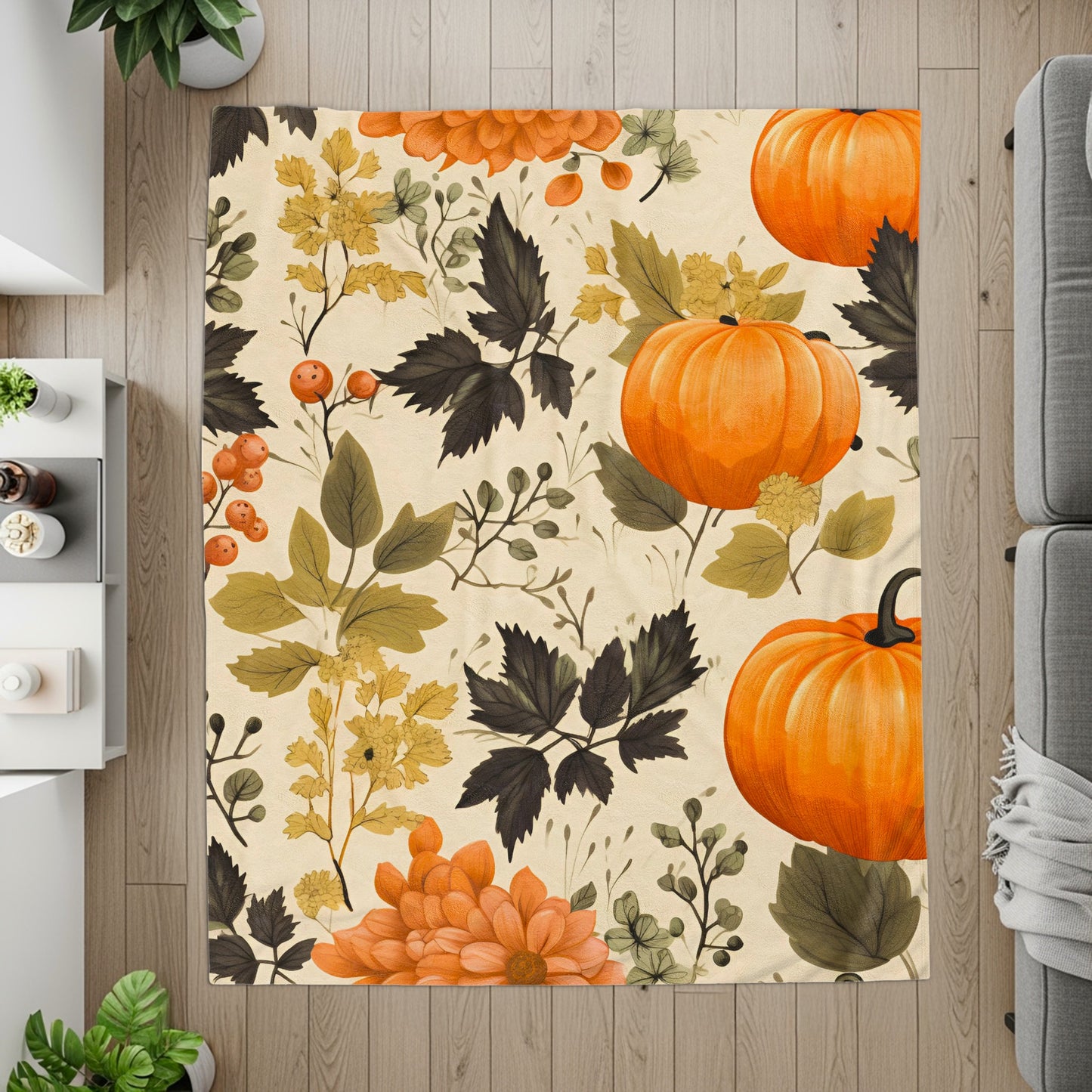 Autumn Harvest Pumpkins and Foliage Area Rug