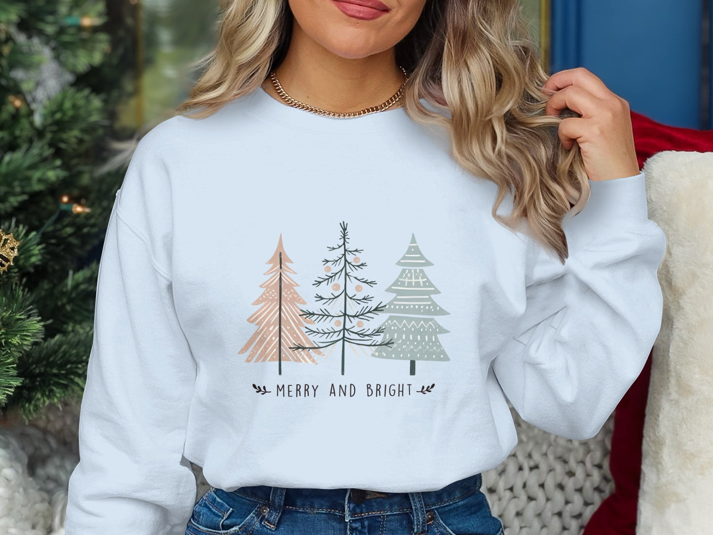 Merry and Bright Christmas Tree Graphic Sweatshirt