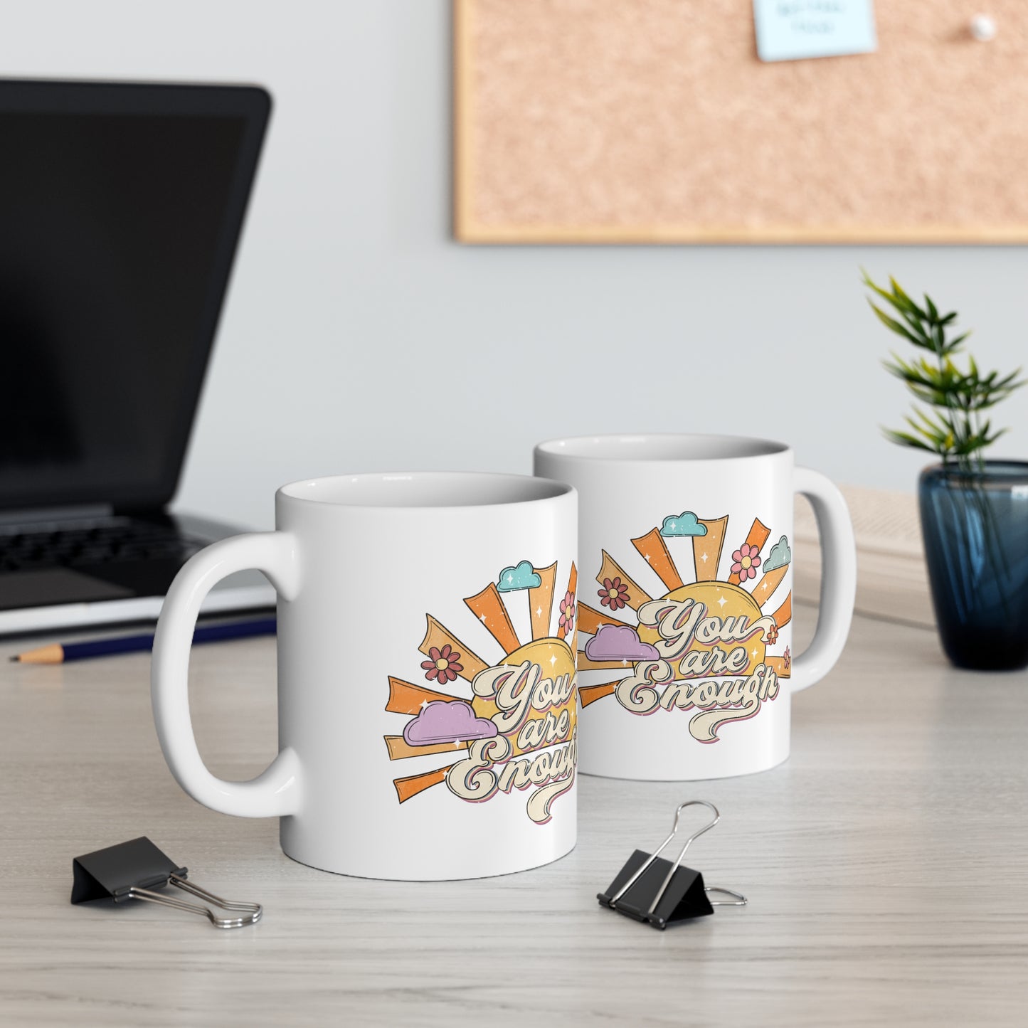 You Are Enough Retro Floral Mug, Cute Ceramic Mug 11oz Coffee Lover Gift