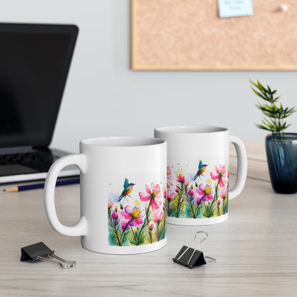 Floral Coffee Mug, Pressed Pink Watercolor Wildflowers  Ceramic Mug 11oz,  Coffee Mug Gift
