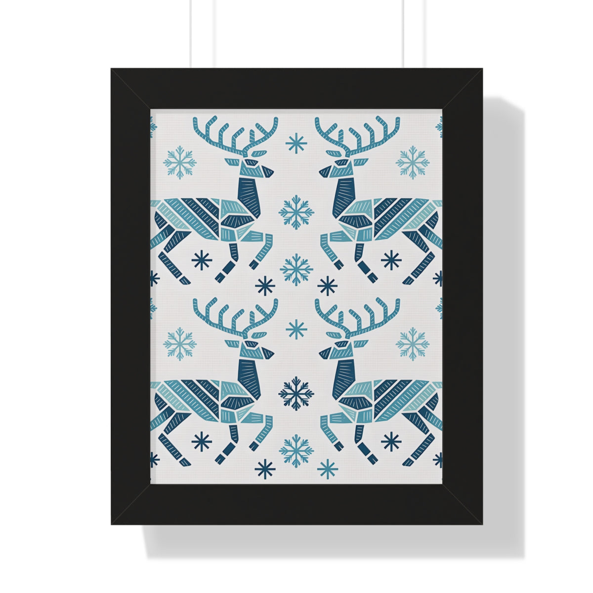 Geometric reindeer and snowflakes festive poster