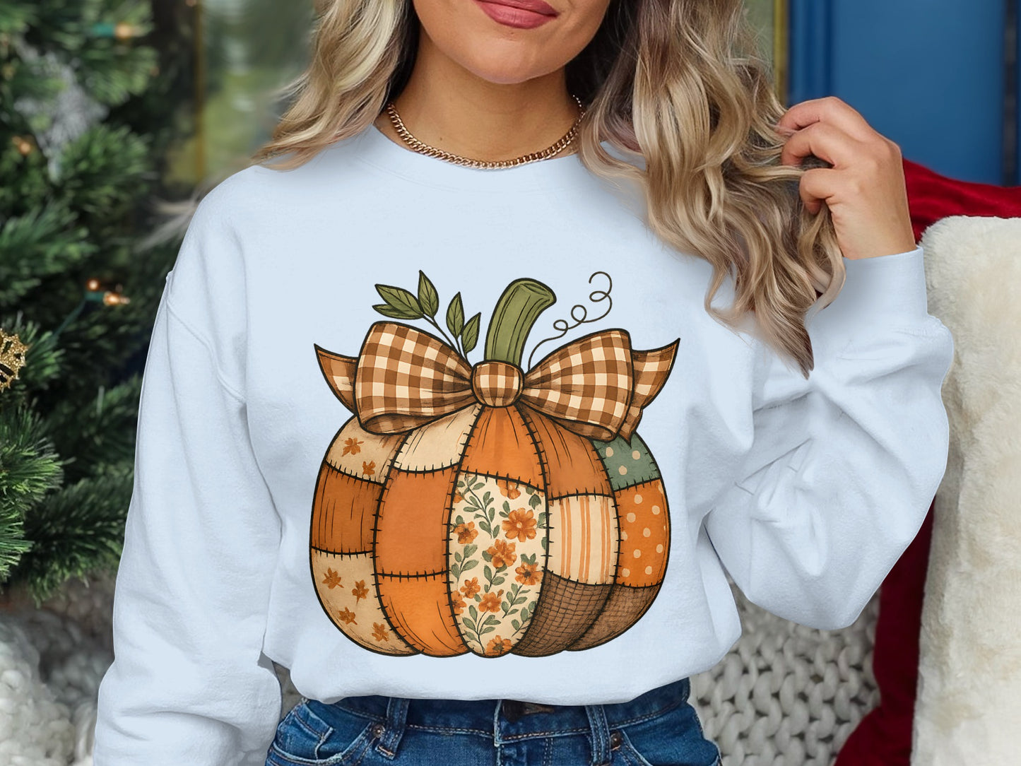 Fall Patchwork Pumpkin Sweatshirt for Cozy Autumn Days