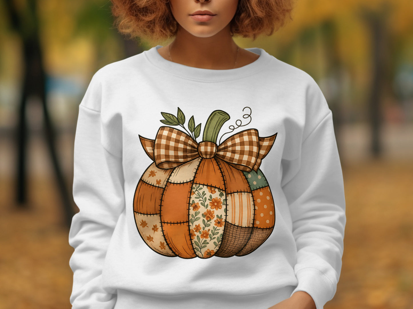 Cozy Autumn Patchwork Pumpkin Sweatshirt Product