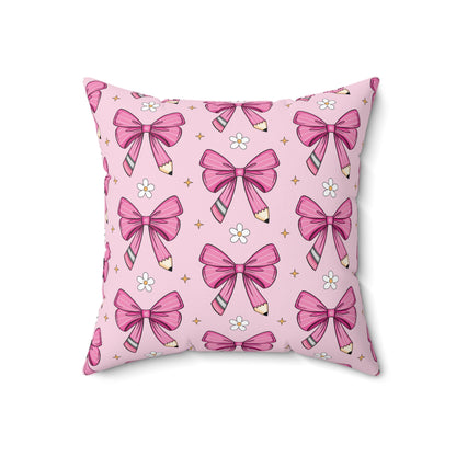 Pink Pencil Coquette Bow Pillow, Throw Pillow Cover Preppy Room Decor Pink Throw Pillow