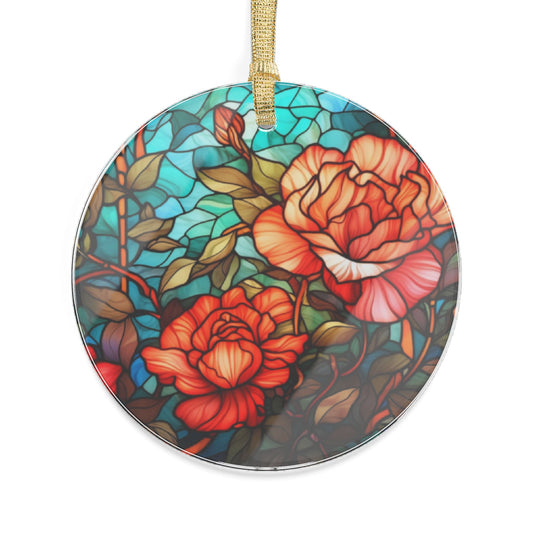 Rose Stain Glass Ornaments Christmas Decor