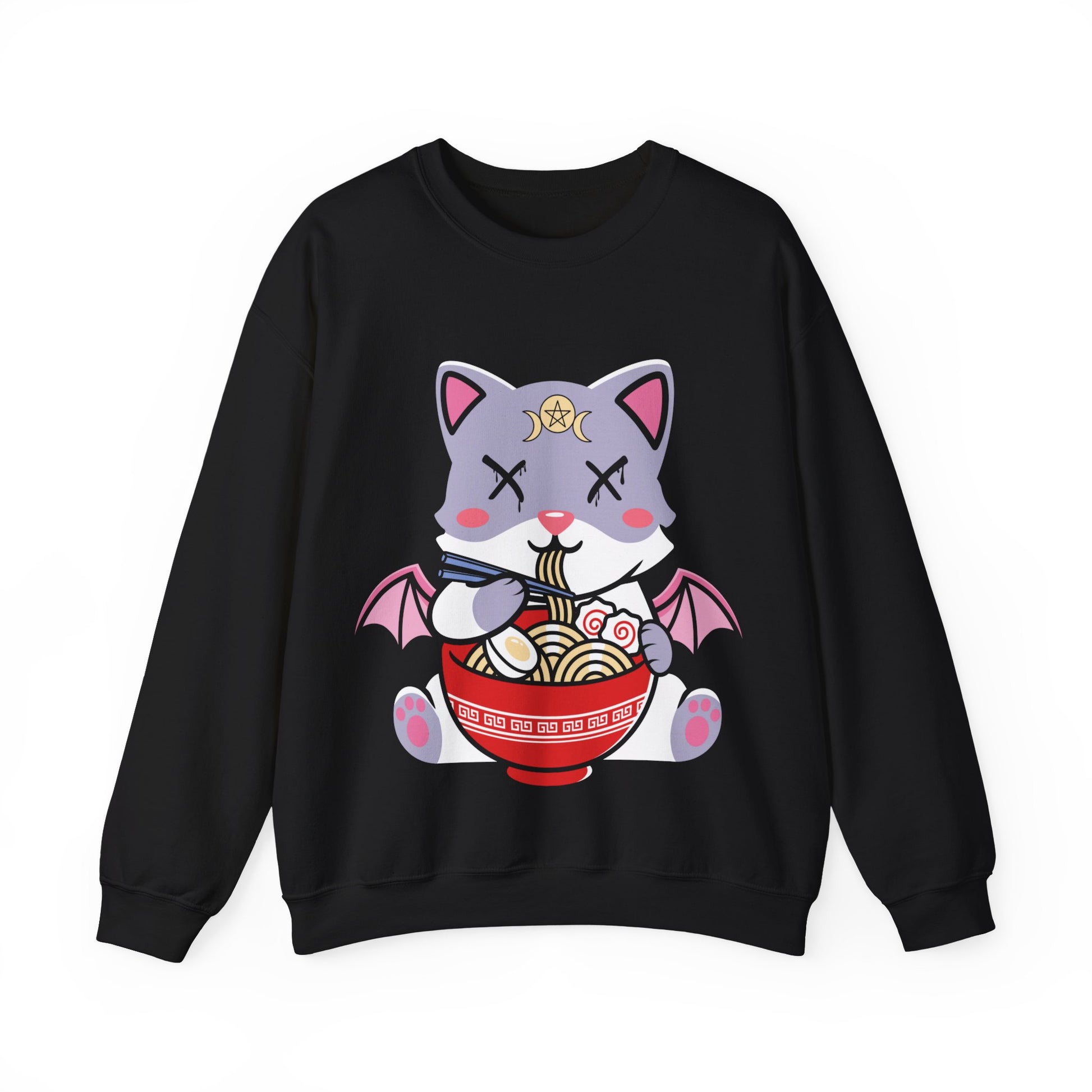 cute kawaii cat eating noodles crewneck sweatshirt  pastel goth clothing