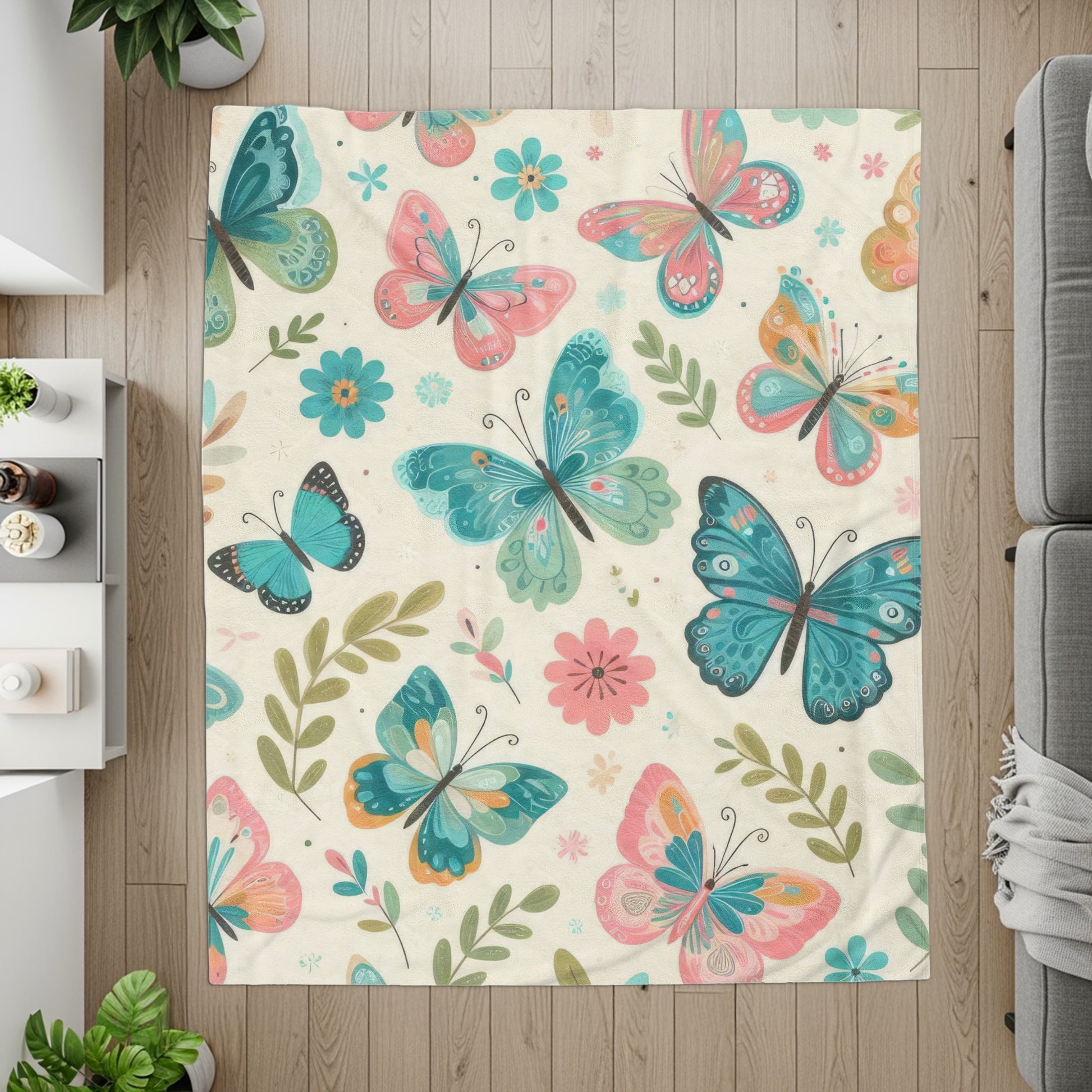 Colorful Butterflies and Flowers Print Rug product