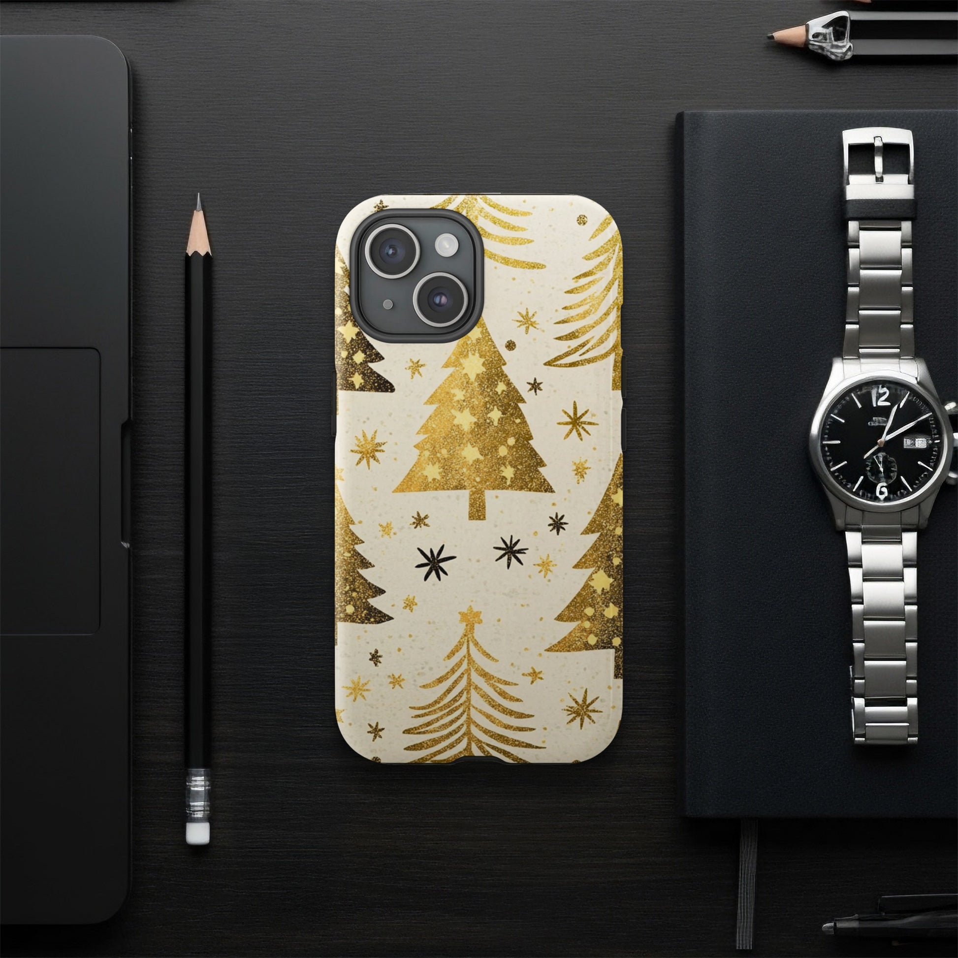 Golden Christmas Tree Pattern Phone Case